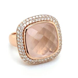 By Pigalle Pillow ring 14k roségoud met diamant 1.09crt VS W en roze quartz