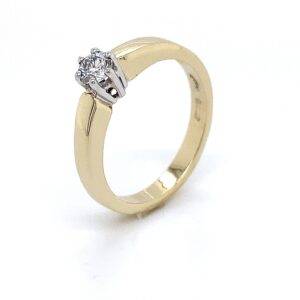 Solitair ring 14K geelgoud 6 poot rechte band 0.20 crt VVS TW