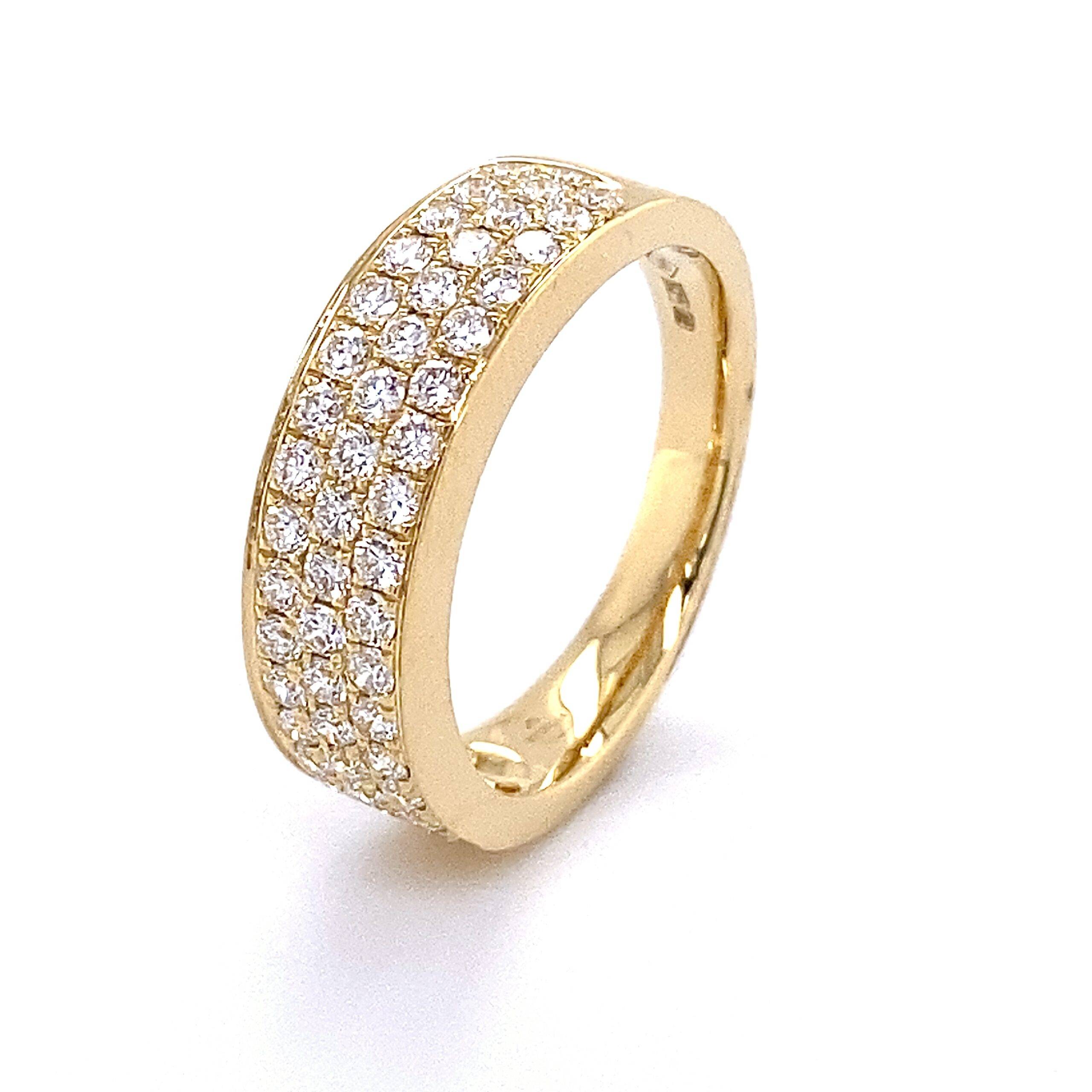 Luxe pavé ring met diamant 0.86crt Si Wesselton 6mm 18k geelgoud