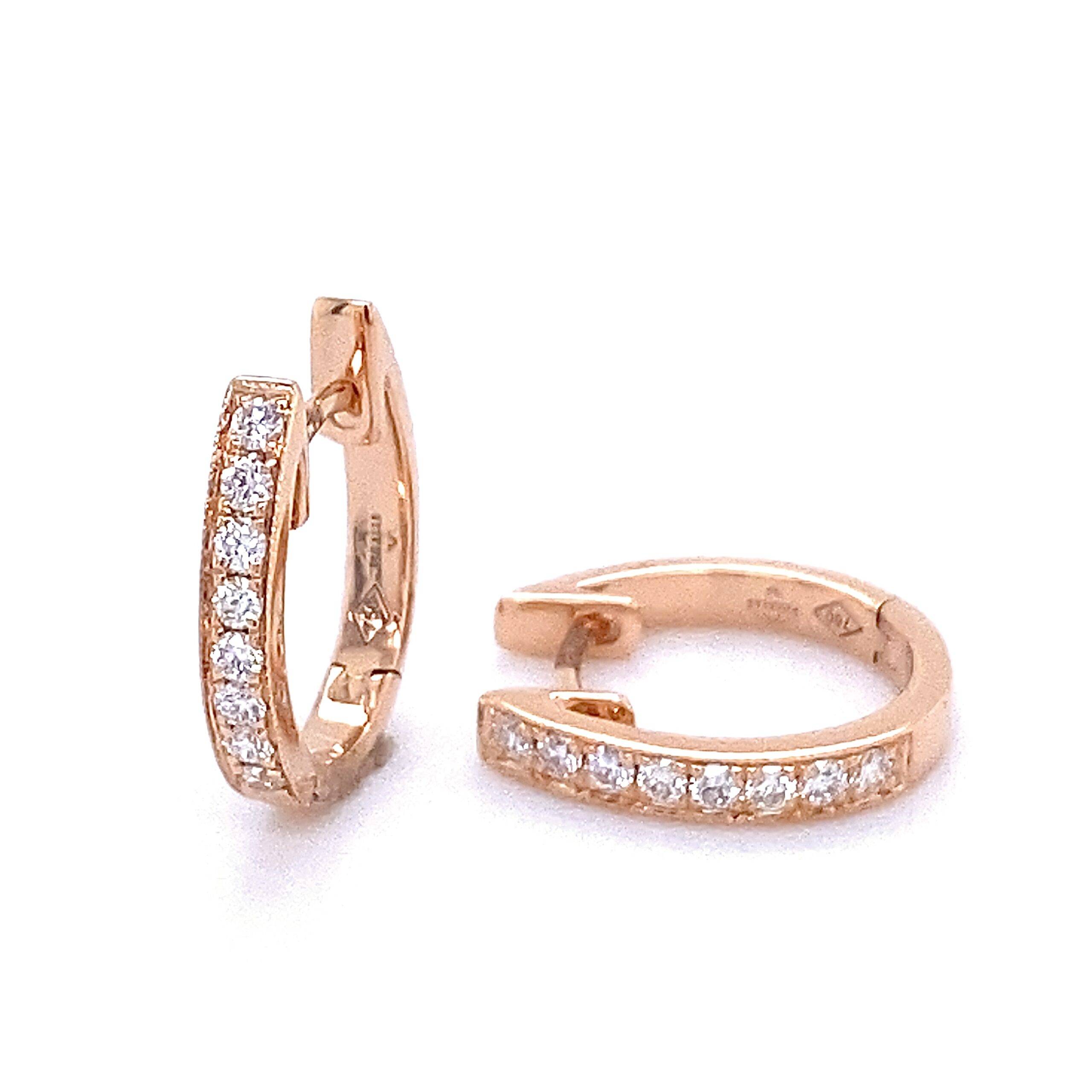 Oorringen smal 18k roségoud 2mm diamant 0.18crt Si Wesselton