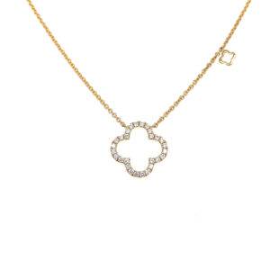 Collier klavertje 18k geelgoud met diamant 0.30 Si Wesselton