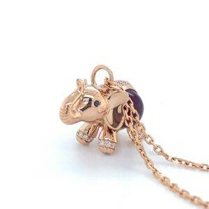 Tiempo & Tierra bedel roségouden olifant diamant, rhodoliet en roze quartz