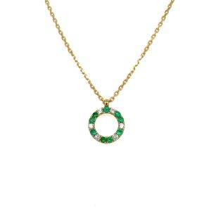 Collier met Ronde hanger 18k geelgoud diamant 0.16crt Si Wesselton-Smaragd