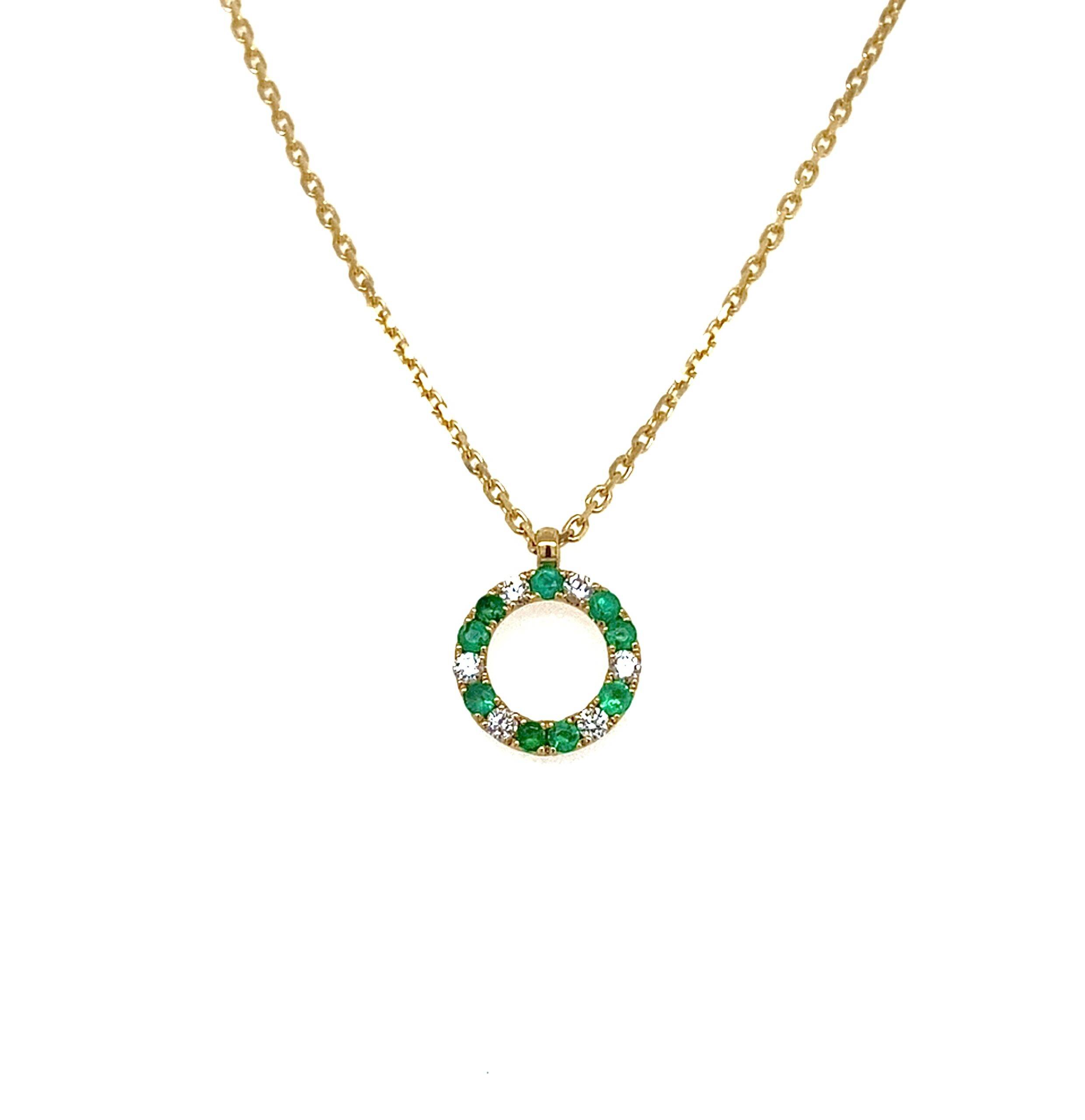 Collier met Ronde hanger 18k geelgoud diamant 0.16crt Si Wesselton-Smaragd