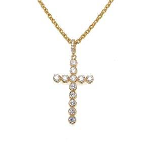 Hanger kruis 18k geelgoud diamant 0.18crt Si Wesselton