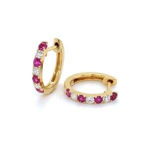 Oorringen 18k geelgoud diamant 0.21crt Si Wesselton- Robijn 13-2mm