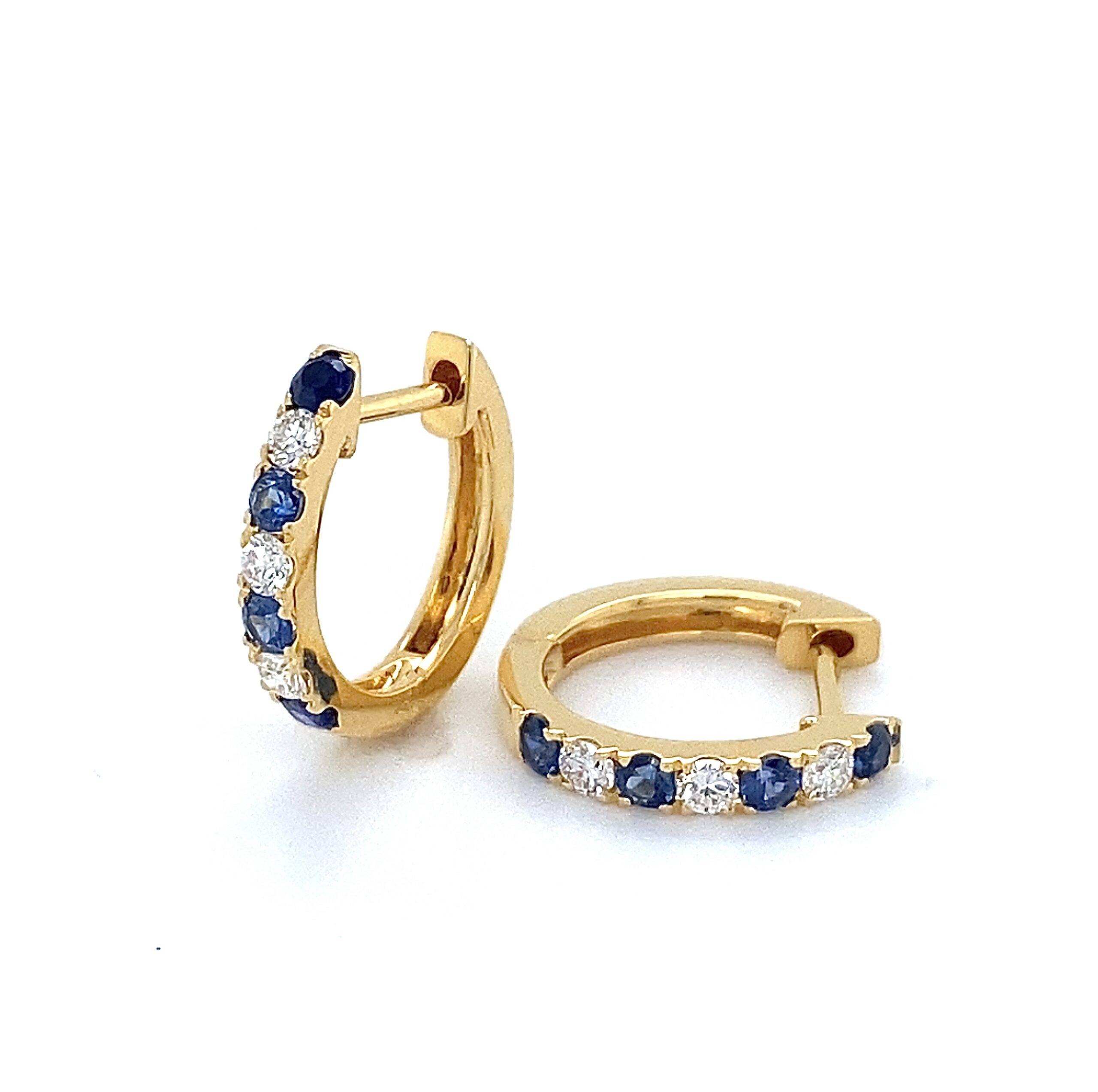 Oorringen 18k geelgoud diamant 0.21crt Si Wesselton- Blauw Saffier 13-2mm