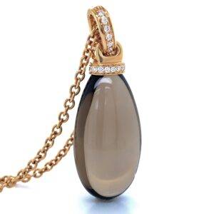 Cliphanger SmokeyQuartz Druppel "Large" 18K geelgoud 0.25crt VS W