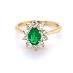 Entouragering 18K geelgoud Smaragd - Briljant 0.50crt Si W