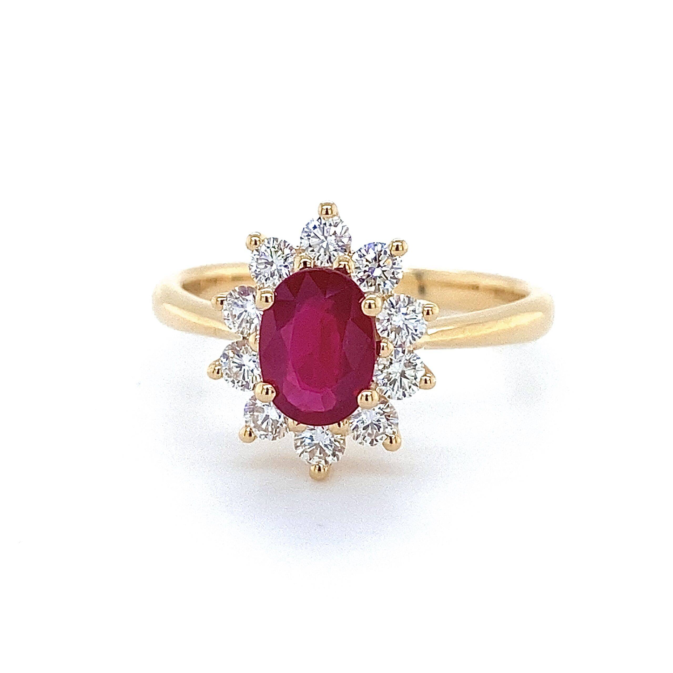 Entouragering 18K geelgoud Robijn- Briljant 0.50crt Si W