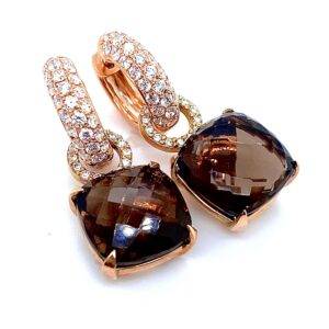 Set creolen met oorhangers Briljant-SmokeyQuartz