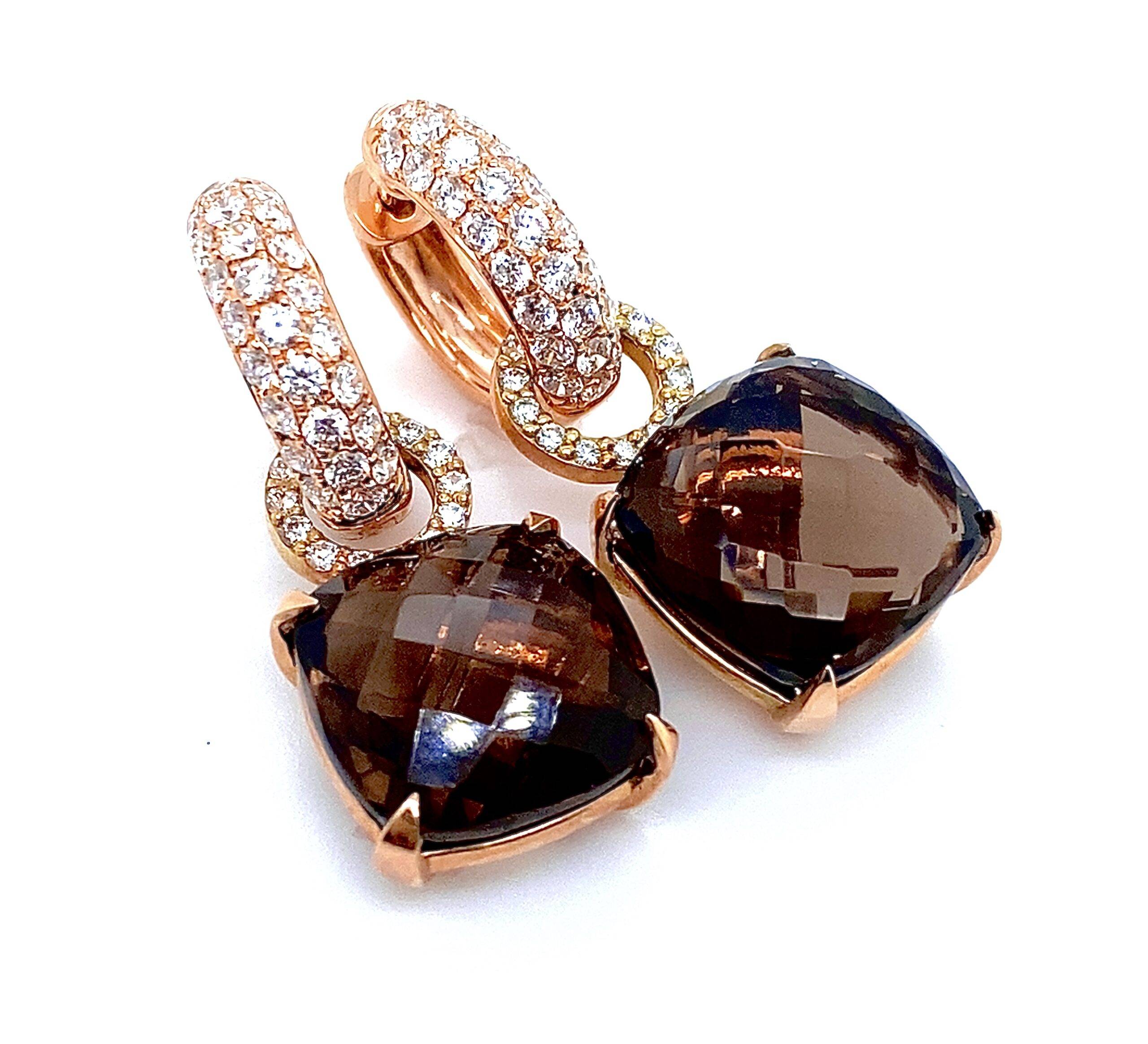 Set creolen met oorhangers Briljant-SmokeyQuartz