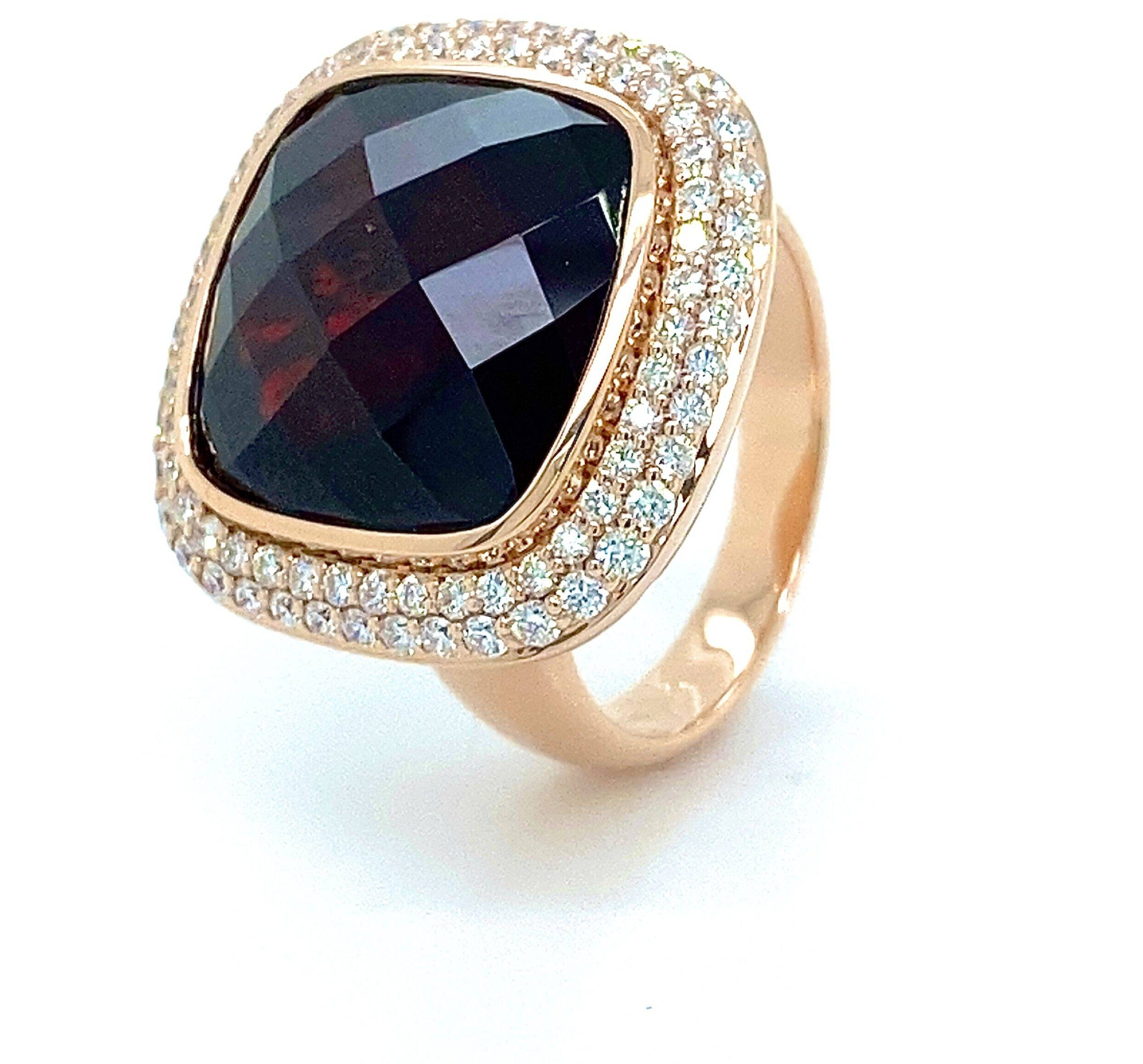 By Pigalle Pillow ring 14k goud met diamant 1.12crt VS W en Red Garnet
