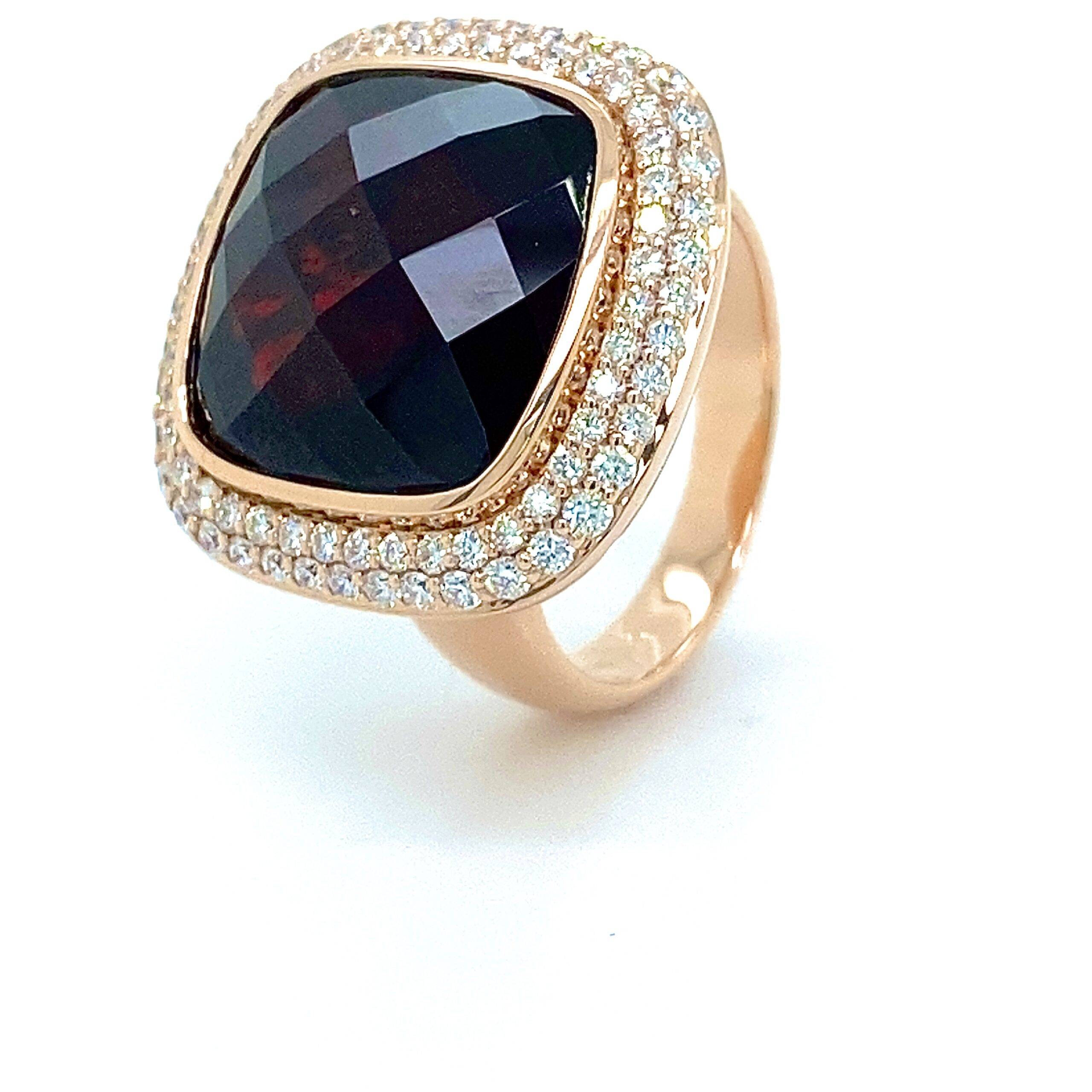 By Pigalle Pillow ring 14k goud met diamant 1.12crt VS W en Red Garnet