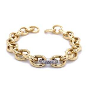 COMING SOON 14K geelgouden jasseron armband met met brilant schakel 0.17crt SIW