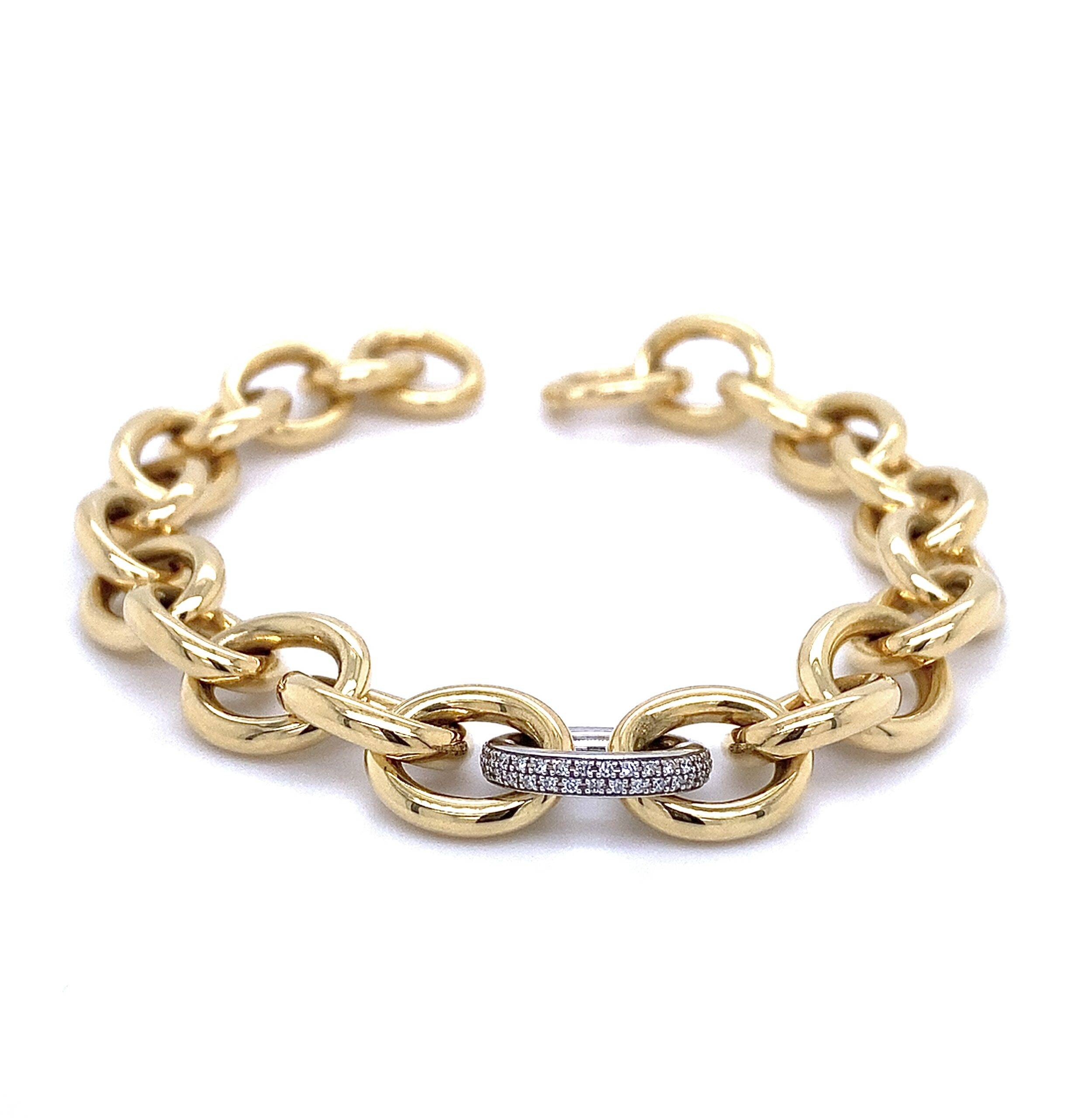COMING SOON 14K geelgouden jasseron armband met met brilant schakel 0.17crt SIW