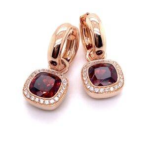 Oorhangers 14k goud red garnet/briljant 0.46crt VS H