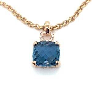 "Pigalle's Collection" roségouden 14k hanger met LondonBlue Topaas en Diamant 0.19crt VS Wesselton