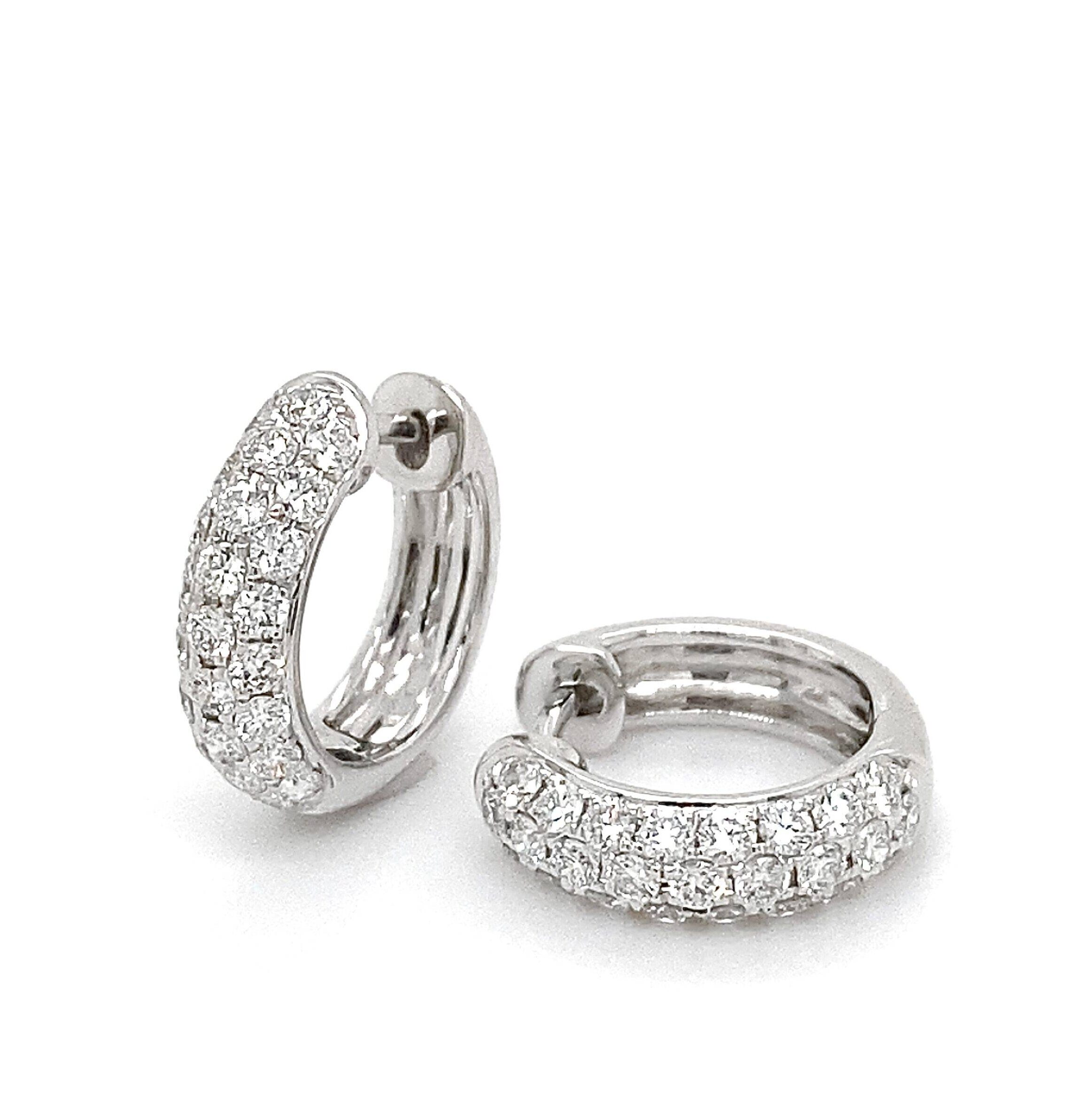 Oorringen pavé diamant 0.90crt Si Wesselton 18k goud 14,5mm-4mm