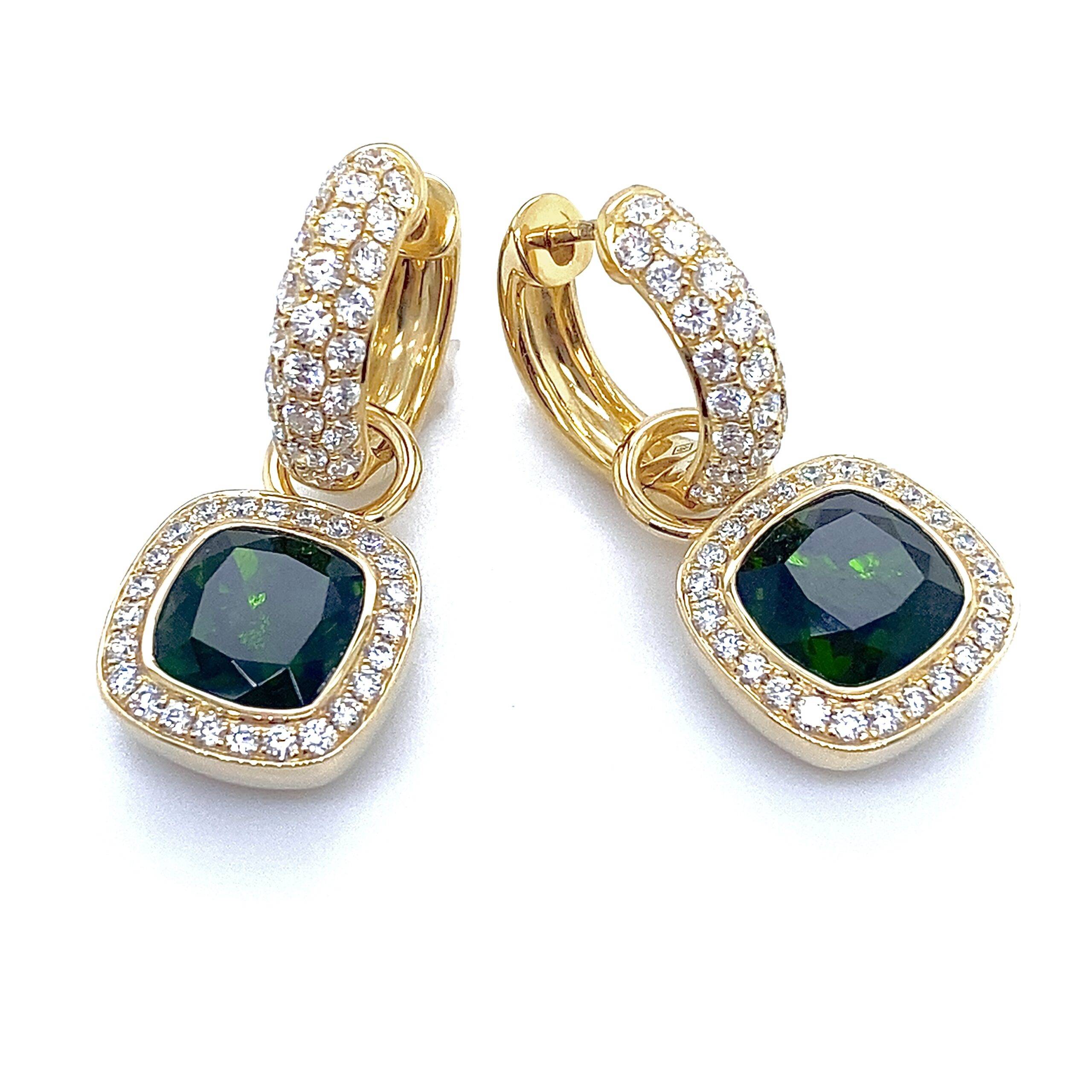 Oorhangers 14k goud citrien groen/briljant 0.46crt VS H