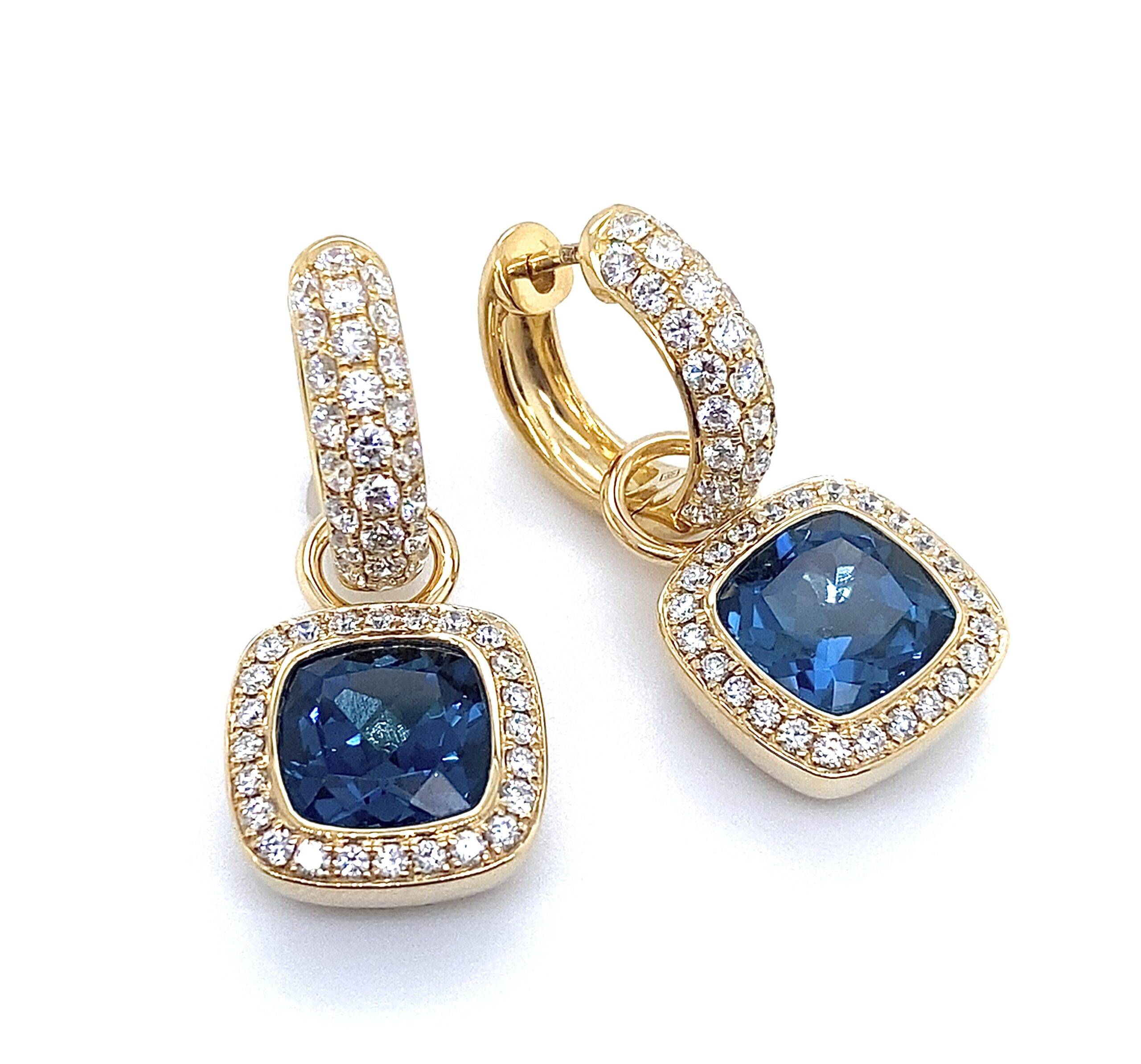 Oorhangers 14k goud LondonBlue Topaas/briljant 0.46crt VS H