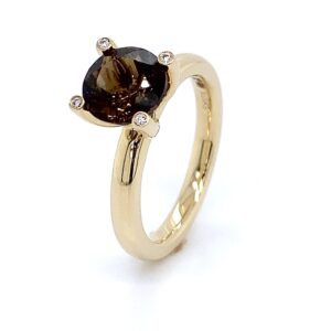 Ring Rookquartz14k geelgoud-briljant