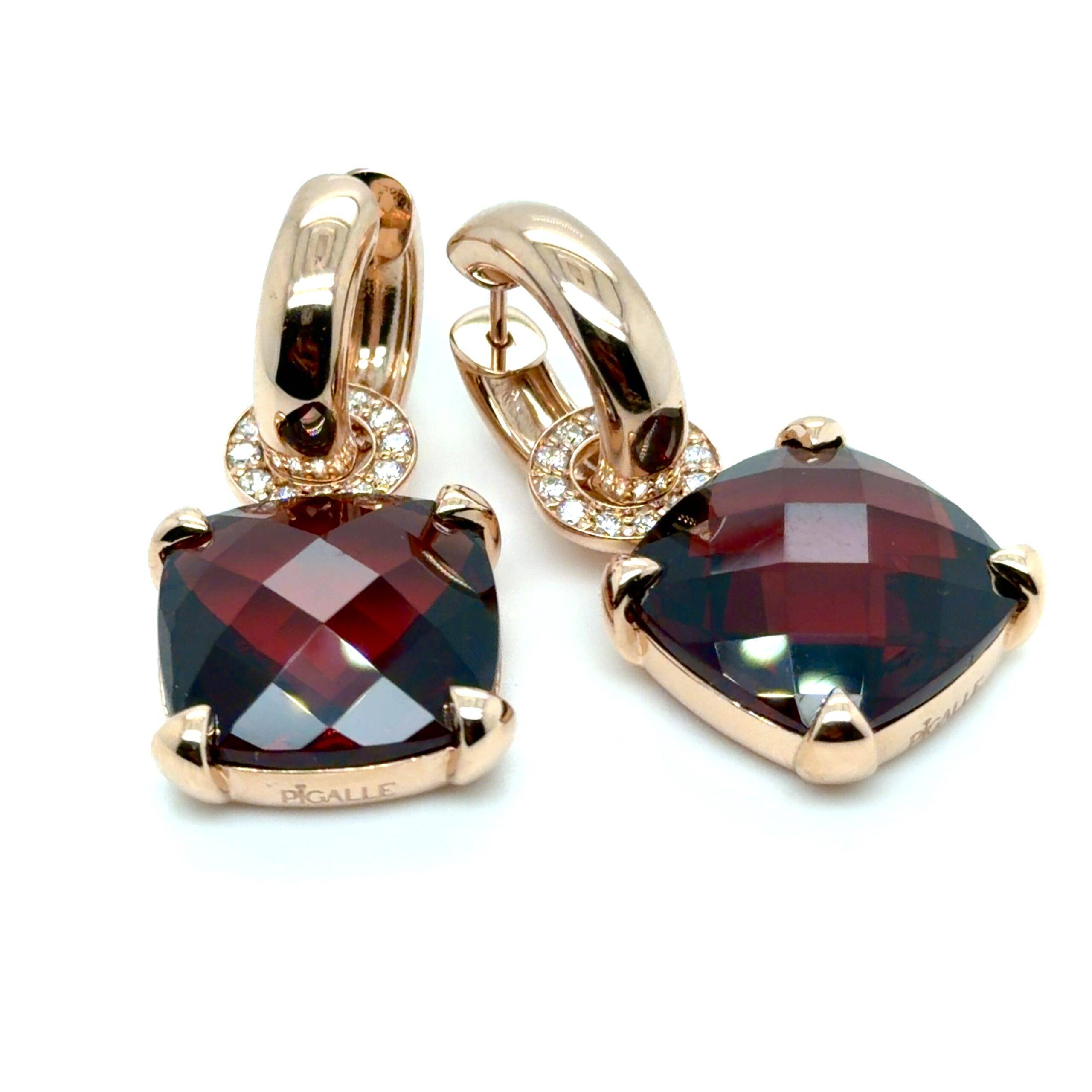 Red Garnet - roségouden oorringen met granaat en diamant 14k