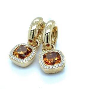 Creoolhangers met Citrien en diamant 14k goud (zonder oorringen)