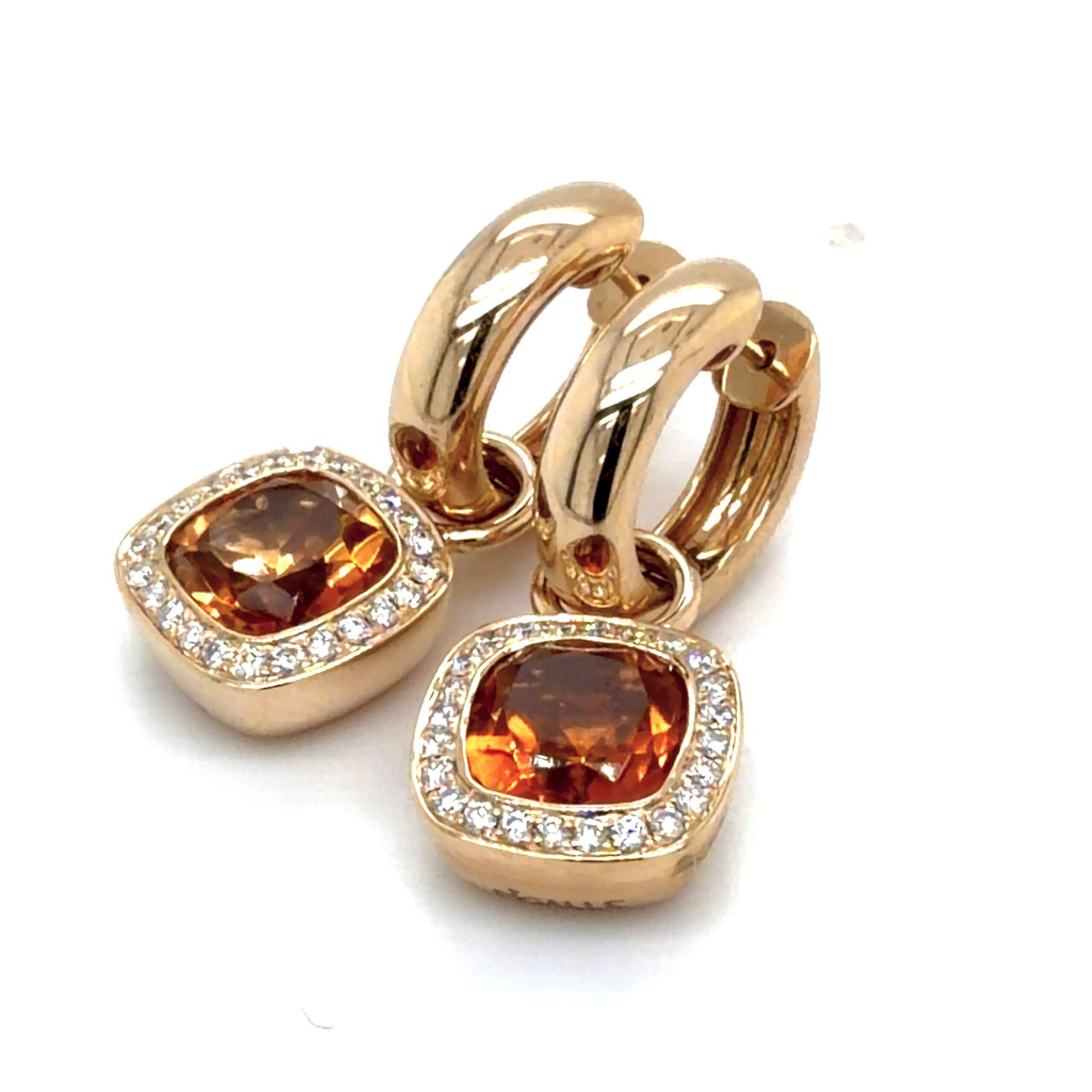 Creool hangers met Citrien (zonder oorringen) 14k rosé goud