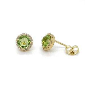Oorstekers 14K geelgoud Peridot-Briljant 0.13crt Si H