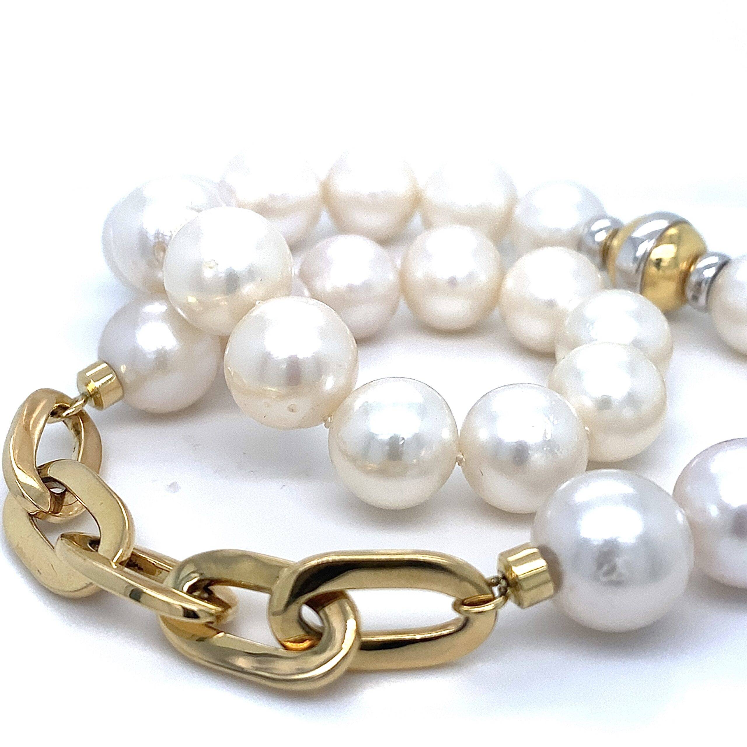 Zuidzee-Parelsnoer 18k goud schakels bi-color bolslot 12-15mm
