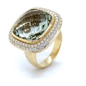 Pillow Ring met groene amethist en diamant 1.13crt VS Wesselton 14k goud