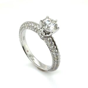 Solitairring Princess 14k witgoud diamant totaal 1,50crt VS W